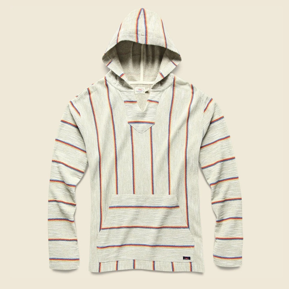 Faherty Biarritz Baja Hoodie Poncho Cream - Organic Cotton Surf Pullover - XS